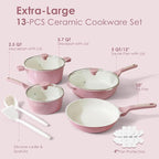 SENSARTE Nonstick Ceramic Cookware Set Large 13-Piece, Healthy Pots and Pans Set Dishwasher Safe, Non-toxic Kitchen Cooking Set with Stay-Cool Handles, Induction Compatible, PFAS Free, Pink