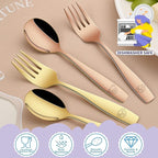 DEHOV Colorful Toddler Eating Utensils Set,Set Of 12 Food Grade Stainless Steel Silverware Sets For Kids,Dishwasher Safe Children Small Metal Spoons And Forks Flatware Sets