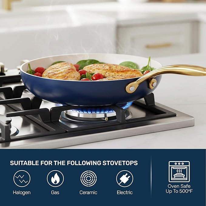 Gotham Steel 15 Pc Ceramic Pots and Pans Set Non Stick, Kitchen Cookware Sets, Pot and Pan Set, Ceramic Cookware Set, Non Toxic Cookware Set, Non Stick Pots and Pan Set, Dishwasher Safe - Navy