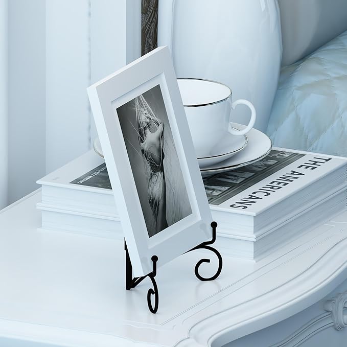 Plate Display Stands with Hinged Folding Design, 8 Inch Picture Frame Stand for Tables, Decorative Easels for Plates, Photos, Cards and Books, 8’’ Black, 2-Pack
