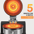Commercial Waffle Maker for Restaurant, 110V Electric Waffle Maker w/Non-stick and 122–572°F Adjustable Temp, 1200W Profession Waffle Iron with Timer and Heavy Duty, Hotel Waffle Machine