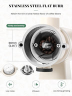 Huanyu Electric Coffee Bean Grinder 250G Commercial&Home Milling Grinding Machine 200W Automatic Burr Grinder Professional Miller 8 Fine - Coarse Grind Size Settings (White)