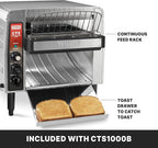 Waring Commercial CTS1000B Conveyer Toaster, 1000+ slices per hour, 208V, 2700W, 6-20 Phase Plug,Silver