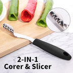 Jalapeno Pepper Corer & Zucchini/Cucumber Corer, Set of 2, Newness Stainless Steel Core Deseeder Kitchen Tool with Serrated Slice and Rubber Handle, Easy for Seed Remover or Slice off Vegetables tops