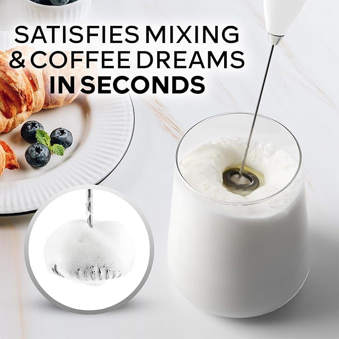 Zulay Kitchen Powerful Milk Frother Wand With 4 AA Duracell Batteries - Ultra Fast Handheld Drink Mixer - Electric Whisk Foam Maker for Coffee, Lattes, Cappuccino, Matcha & Creamer - Blizzard White
