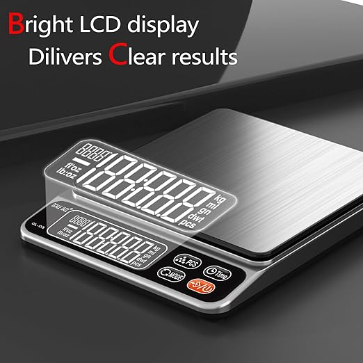 Scale Jazz Food Scale,5kg/11lb Digital Kitchen Baking Scale Grams and Ounces for Cooking Coffee Meal prep Packages Weight Loss,0.1g high Precision,7Units with Timer, Easy Clean Stainless Steel