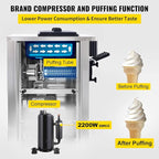 VEVOR Commercial Ice Cream Machine 5.3 to 7.4Gal per Hour Soft Serve with LED Display Auto Clean 3 Flavors Perfect for Restaurants Snack Bar, 2200W, Sliver