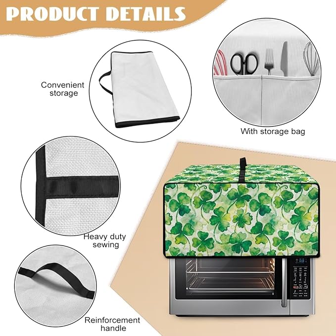 Clover Print Toaster Oven Cover Heavy Duty, Heat Resistant Dust-proof Toaster Cover Kitchen Small Appliance Protective Slipcover Washable Slipcover for Kitchen Counter, Green, M