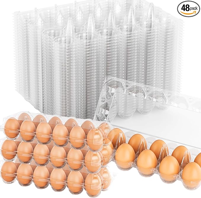 EVANCENT Egg Cartons Cheap Bulk 48 Pack, 1 Dozen Plastic Egg Carton for Refrigerator, Reusable Egg Container holders for Storing, Sharing, Selling, Clear Tray for Home Ranch Farm Market-2x6 Grids