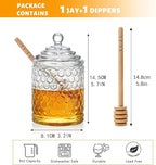 kanpura Clear Crystal Honey Pot with Dipper and Lid Glass Honey Jar with Dispenser Honey Holder and Syrup Container for Christmas Home Kitchen Decor,9 oz