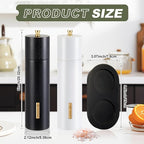 Wooden Salt and Pepper Grinder Set Manual Salt and Pepper Mill with Tray Adjustable Coarseness Refillable Wood Grinders with Gold Bottle Label for Kitchen (Black,White,8 Inch)