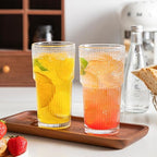 INSETLAN 20oz Ribbed & Floral Glasses Drinking Set of 6- Clear Glass Tumbler, Reusable Glass Cups for Iced Coffee, Water, Beer, Smoothies, Tea, and Juice – Perfect for Party and Daily Use