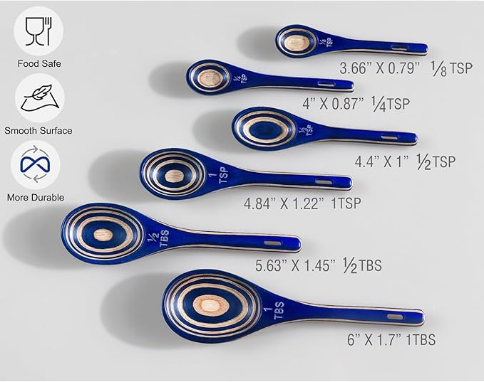 Measuring Spoons, 6pcs Durable Pakkawood Measuring Spoons Set Includes Teaspoon Tablespoon Measuring Spoon for Dry or Liquid Ingredients, Wooden Measuring Scoop for Baking Cooking (Navy Blue)