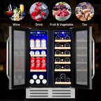 Wine and Beverage Refrigerator, 24 Inch Dual Zone Fridge with Glass Door, Built-In Cooler with Powerful and Quite Cool System/18 Bottles and 88 Cans Capacity Bverage Cooler