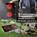 Karinear 2 Burner Electric Cooktop 110V, Portable Electric Stove with Handle, Knob Control Electri Hot Plate, Ceramic Countertop Burner, Timer, Safety Lock, 9 Power Level, 2000W, 24 inch(Green)