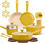 CAROTE 21pcs Cookware Set Nonstick Pots and Pans Set, Ceramic Cookware Set Induction Cookware, Non toxic Healthy Non Stick Kitchen Cooking Set, PFAS PTFE Free