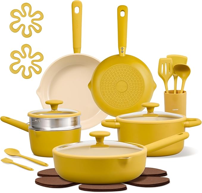 CAROTE 21pcs Cookware Set Nonstick Pots and Pans Set, Ceramic Cookware Set Induction Cookware, Non toxic Healthy Non Stick Kitchen Cooking Set, PFAS PTFE Free