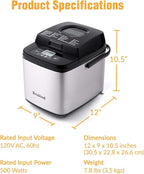 Briskind 19-in-1 Compact Bread Maker Machine, 1.5 lb / 1 lb Loaf Small Breadmaker with Carrying Handle, Including Gluten Free, Dough, Jam, Yogurt Menus, Bake Evenly, Automatic Keep Warm, 3 Crust Color