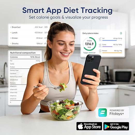 Smart Food Scale with Nutritional Calculator, Free APP with 24 Nutrients Tracking, Calorie, Macro, Premium Stainless Steel Digital Food Scale for Meal Prep Weight Loss, Grams/Ounces, 11lb Capacity
