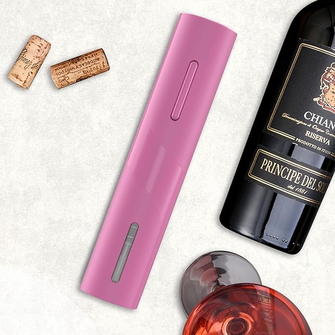 COKUNST Electric Wine Opener, One-Touch Automatic, Battery Powered, Pink
