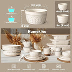 Artena Ramekins Oven Safe, Creme Brulee Ramekins, Embossed White Ceramic Souffle Pudding Custard Cups, Baking Dish, Dipping Bowls, Sauce Cups, Set Of 4 (Wheat Leaf, 4 oz)