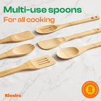 Riveira Bamboo Cooking Spoons 6-Piece – Wooden Cooking Utensils Set with Wooden Spoons for Cooking & Spatulas Wooden Utensil Sets – Premium Kitchen Utensils Set – Durable First Apartment Essentials
