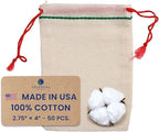 Celestial Gifts Muslin Bags - Drawstring Bags Small 50pcs - 2.75x4, Reusable Tea, Coffee, Jewelry, Gift, Spice Sachet Bag - 100% Cotton - Made in USA - (Green Hem & Red Drawstring)