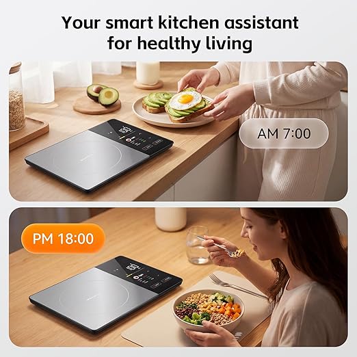 Dual Display Smart Food Scale with Nutritional Calculator, Bluetooth Calorie & Macro Tracker, 1g Precision 5kg/11lb Gram Oz, Digital Kitchen Scale for Meal Prep & Healthy Diet