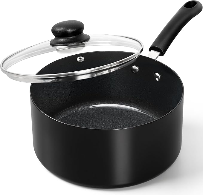 MICHELANGELO Nonstick Saucepan with Lid, Ceramic Sauce Pan Sets, Easy to Clean Sauce Pans, Multi-Purpose Cooking Pots, 3QT, Black