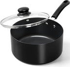 MICHELANGELO Nonstick Saucepan with Lid, Ceramic Sauce Pan Sets, Easy to Clean Sauce Pans, Multi-Purpose Cooking Pots, 3QT, Black