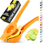Zulay Kitchen Metal 2-in-1 Lemon Squeezer - Sturdy Max Extraction Hand Juicer Lemon Squeezer Gets Every Last Drop - Easy to Clean Manual Citrus Juicer - Easy-Use Lemon Juicer Squeezer - Orange/Yellow