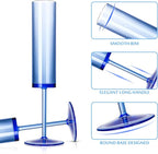 12 PCS Sapphire Blue Plastic Champagne Flutes 5.4 OZ Clear Acrylic Champagne Flutes Sparkling Wine Glasses Long Stem Crystal Champagne Glasses For Wedding Baby Shower Anniversary Party