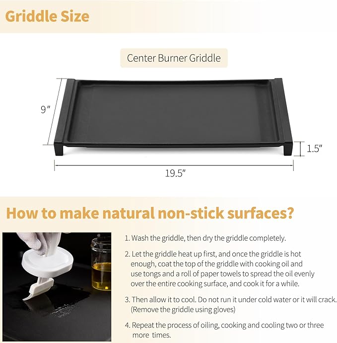 Allstare WB31X24738 Cast Iron Griddle Replacement Parts for GE Gas Stove Parts WB31X49806 Center Griddle Plate Adora 19.5" x 9" General Electric Gas Range Stove Top Griddle GE Cooktop Flat Top Pan