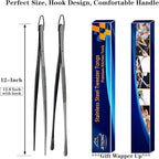 JETKONG 2 Pcs 12-Inch Food Tweezer Tongs, Stainless Steel Kitchen Tweezer Cooking Tweezers (Black)