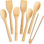 Eisinly Wooden Spoons for Cooking 7-Piece, Kitchen Nonstick Bamboo Cooking Utensils Set, Durability Wooden Spatula Spoon for Everyday Use, Smooth Edge
