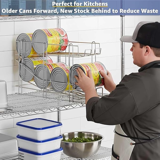 FIFO Wire Can Rack, Shelf Mounted Canned Food Organizer for #10 and #5 Cans, Pantry Can Dispenser