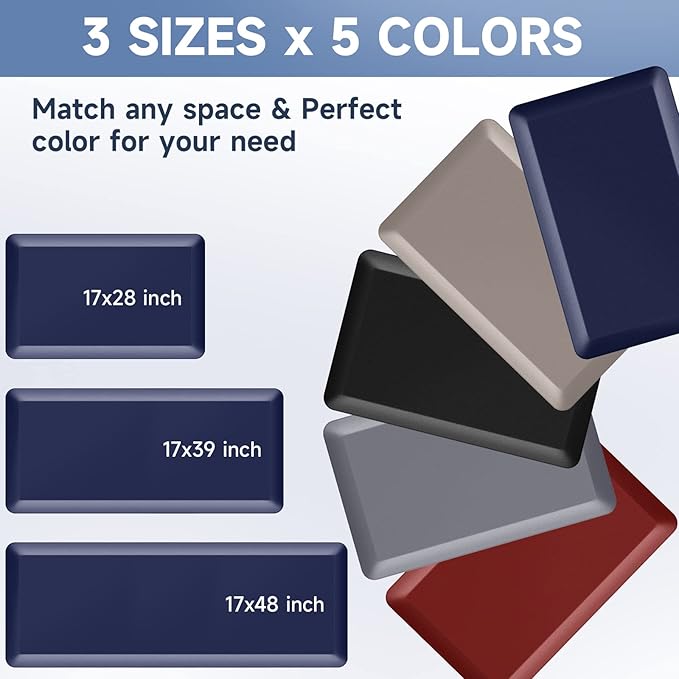 StepRite 4/5 Inch Thick Kitchen Mat Anti Fatigue Mat Kitchen Rugs Kitchen Decor Non-Slip, Stain & Water Resistant, Kitchen Mats Desk Mat for Kitchen, Office, Workshop, Blue, 17'' x 28''