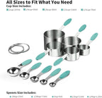 Measuring Cups : U-Taste 18/8 Stainless Steel Measuring Cups and Spoons Set of 10 Piece, Upgraded Thickness Handle(Aqua Sky)