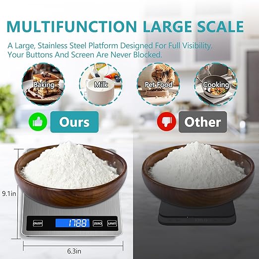 Food Kitchen Scale, Digital Food Scale 22lb/10kg Digital Kitchen Scale Precisely Measures Grams and Ounces for Meal Prep Baking and Cooking, Coffee, 304 Stainless Steel Kitchen Scale LCD Display