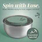 COOK WITH COLOR Stainless Steel Salad Spinner - 5 Qt. Lettuce Washer And Vegetable Spinner Dryer for Easy Salad Prep - Non Slip Base with Pull Handle - Auto Stop Brake System, Stain and Odor Resistant