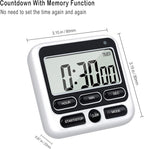 KTKUDY Digital Kitchen Timer with Mute/Loud Alarm Switch ON/Off Switch, 12-Hour Clock & Alarm, Memory Function Count Up & Count Down for Kids Teachers Cooking, Large LCD Display, Strong Magnet (Black)