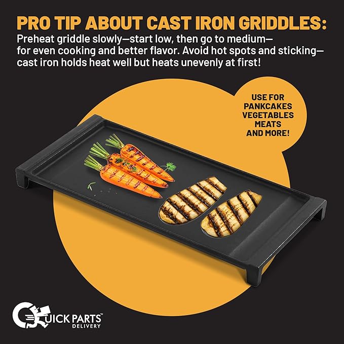 QPD Cast Iron Griddle for Gas Grill - Aftermarket Cast Iron Griddle Replacement for GE Gas Stoves (WB31X24738) - Non-Stick, Easy to Clean & Cook, Compatible with GE JGB6, JGB7, JGB8, JGBS, & JGS