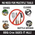 Pack of Two 15-inch 3-in-1 Barbecue Tools by BBQ Croc - Extra Light Tongs, Spatula and Grill Scraper (Green) (15 inch (Pack of 2))