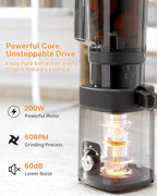 Kndko Cold Press Juicer with 4.35" Wide Feed Chute, Slow Masticating Machine Fit Whole Fruits & Vegetables, High Juice Yield, Stainless Steel Juicer Machine with Large Auger, Easy to Clean