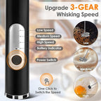 Milk Frother Handheld, Rechargeable Coffee Frother Wand with 2 Stainless Whisks 3 Speeds, Drink Mixer, Electric Foam Maker, Hand Mixer for Lattes, Cappuccino, Matcha, Egg, Black