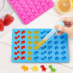 Gummy Candy Molds - Silicone Gummy Dinosaur/Marine Animal/Donut/Small Hearts Shapes/Fruit Snack Mold with 2pcs Dropper,Non-stick and Bpa Free for Mini Candy Chocolate Gummies Baking