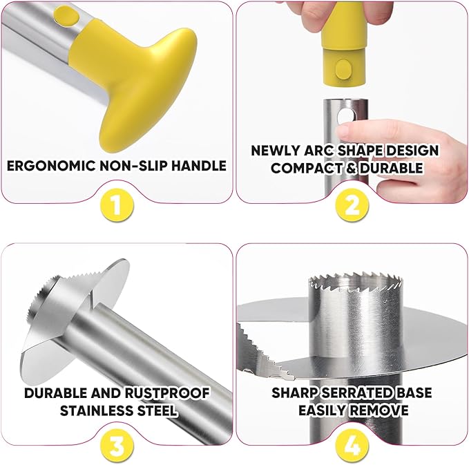 Pineapple Corer, [Upgraded, Reinforced, Thicker Blade] Newness Premium Pineapple Corer Remover, Stainless Steel Pineapple Core Remover Kitchen Tool with Sharp Blade for Diced Fruit Rings, Yellow