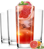 LUNA & MANTHA Drinking Highball Glasses Set of 4, Water Glasses 16 oz, Wide Mouth Design Lead-Free Crystal Glassware, Tall Glass Cups for Mojito and Tom Collins, Cocktail