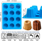 Sidosir 2Pcs Canele Mold Silicone, 12-Cavity Nonstick Canele Silicone Baking Cake Pan for Bread Muffin
