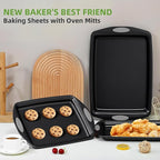 5-Piece Nonstick Baking Pans Set - Premium Carbon Steel Bakeware with PFOA/PFOS/PTFE-Free Coating, Red Silicone Handles (Gray)